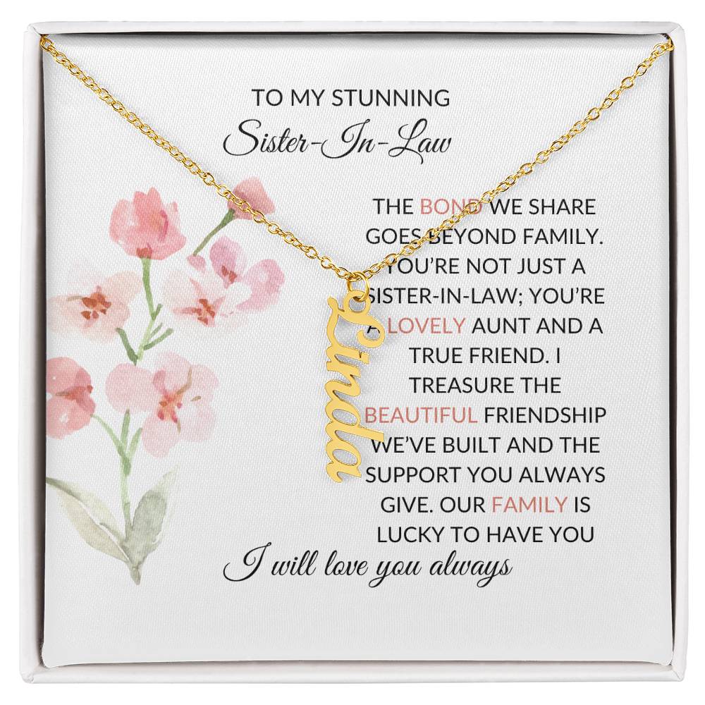 To My Stunning Sister-in-law Vertical Name Necklace | Personalized Necklace with Card | Sister-in-Law Gift