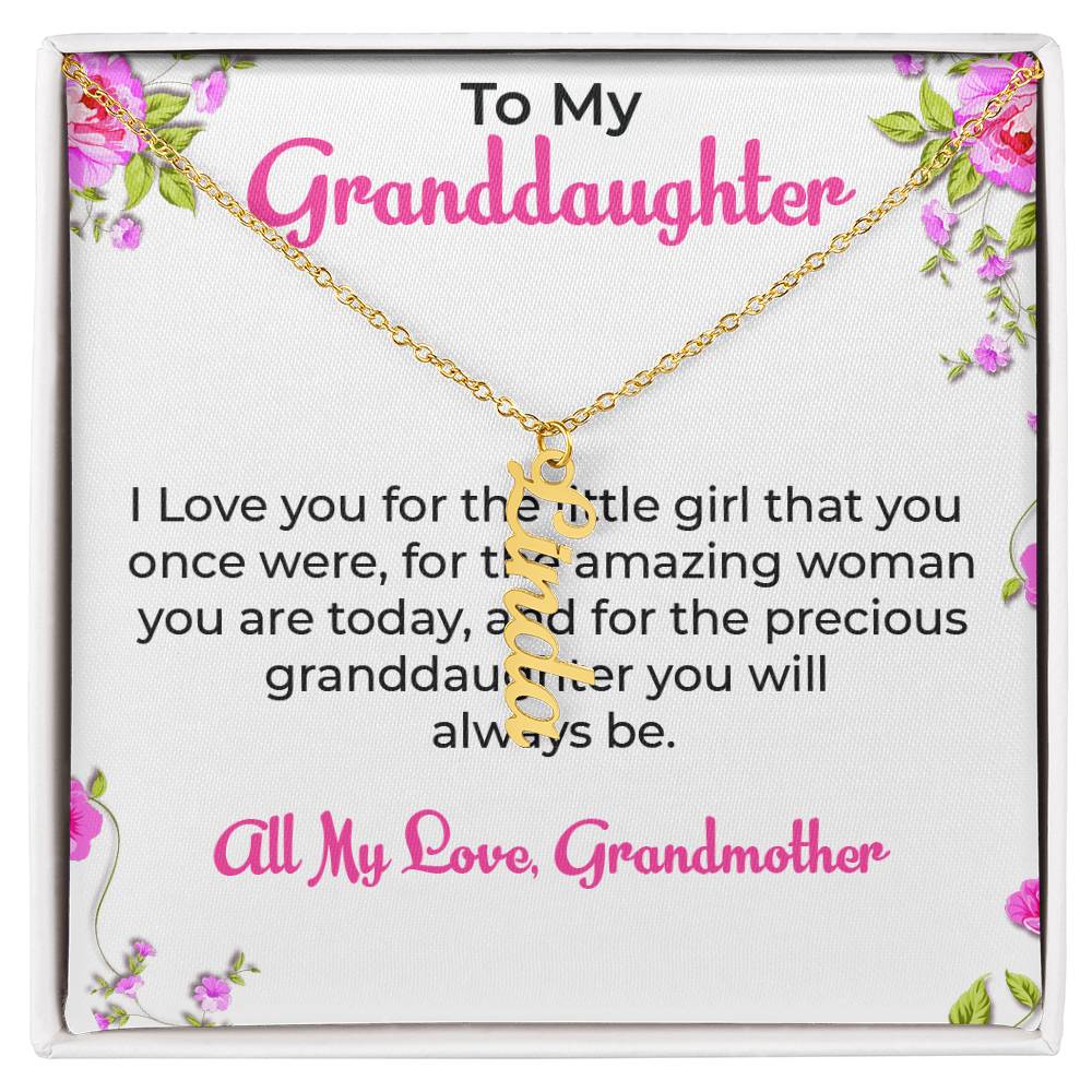 To My Special Granddaughter Necklace | Vertical Style Name Necklace Gift from Grandma