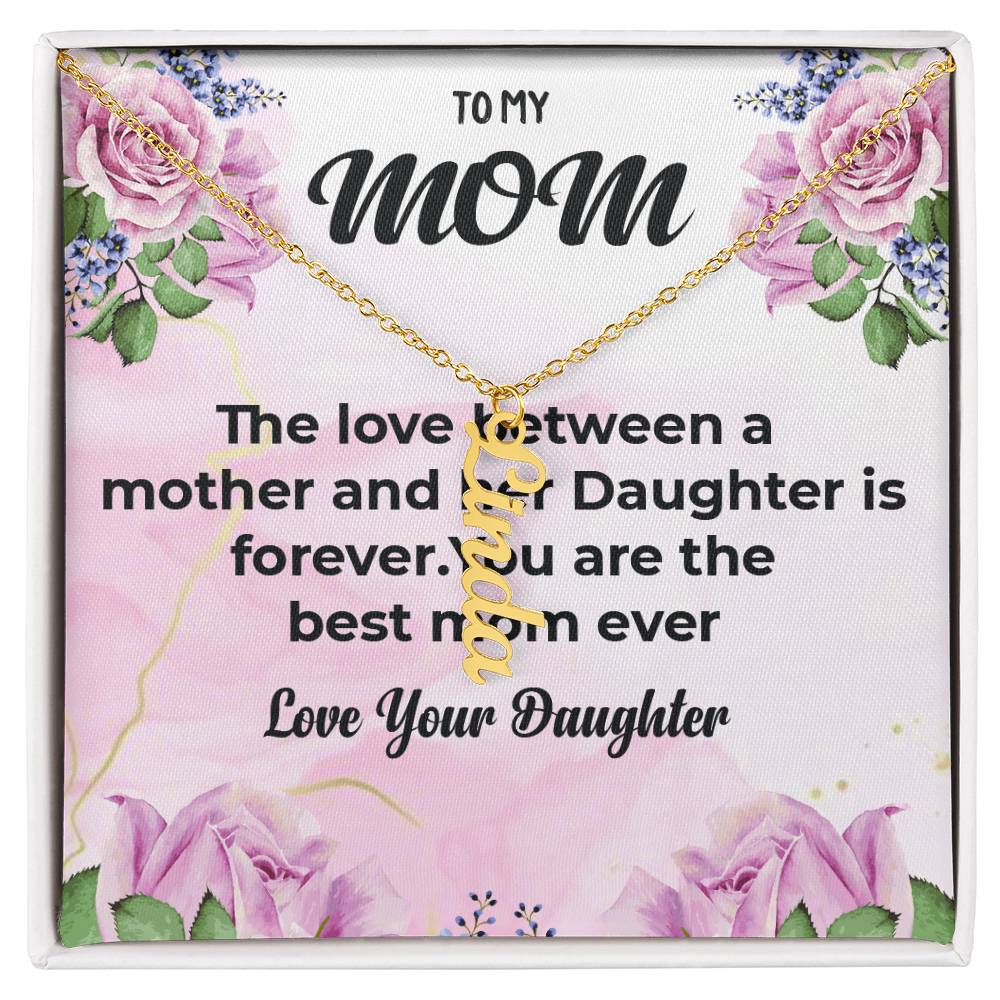 To My Cherished Mom | Vertical Style Name Necklace With Heartfelt Message