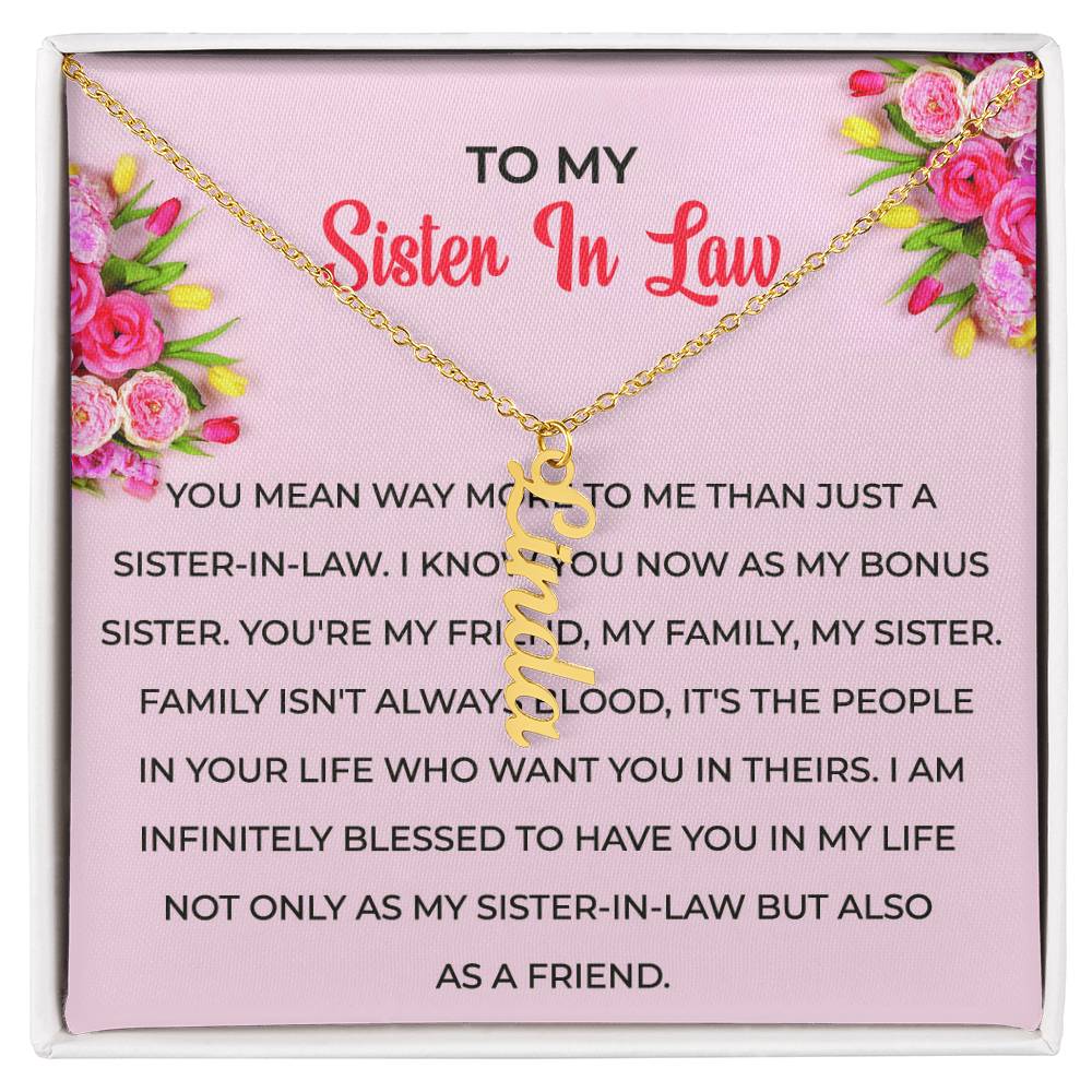 To My Sister-in-law Vertical Name Necklace | Unique Personalized Necklace with Card | Thoughtful Sister-in-Law Gift
