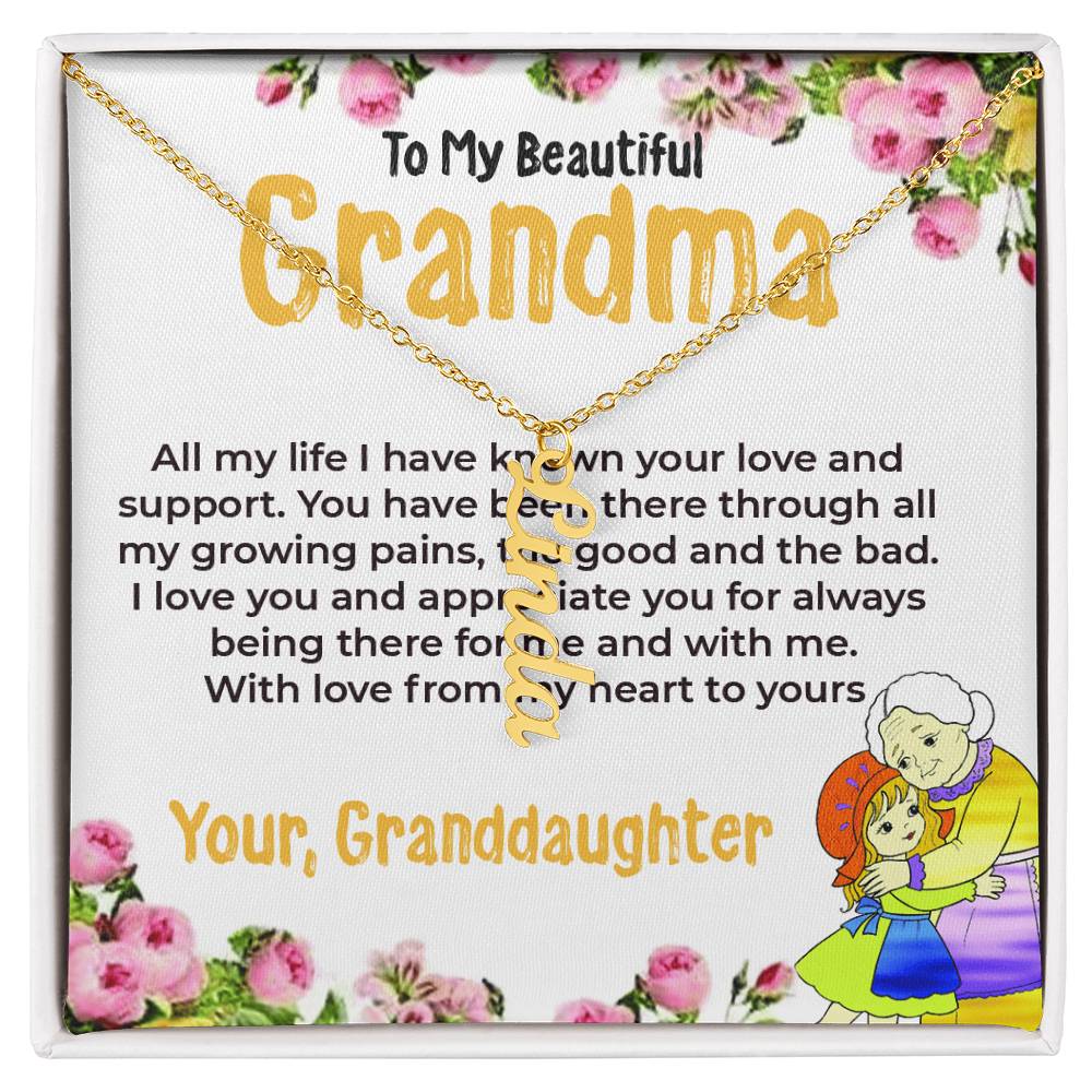 To My Beautiful Grandma | Vertical Name Necklace Gift from Granddaughter | Gift for Grandma