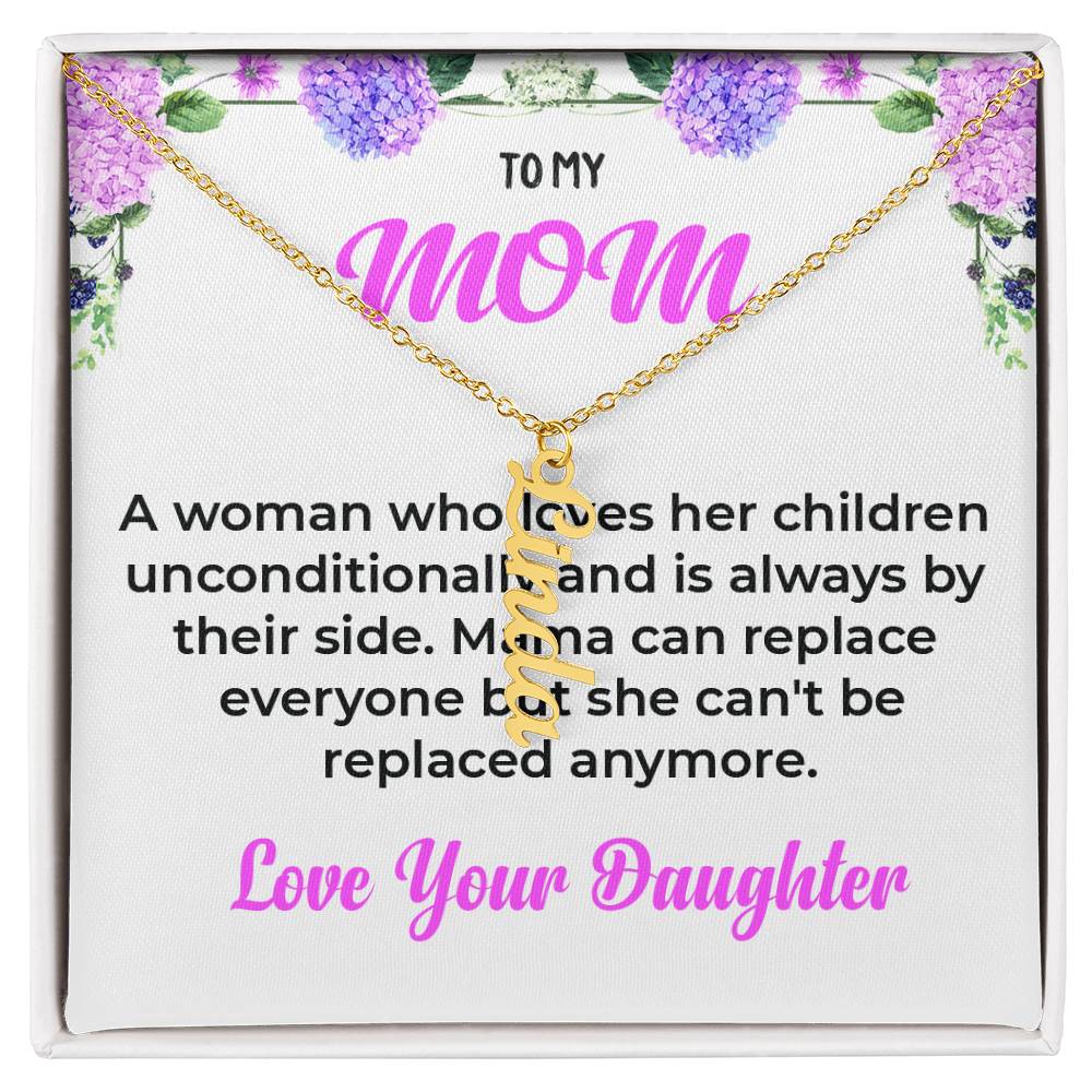 To My Mom | Vertical Name Necklace | Mother-Daughter Bond Necklace Gift from Daughter