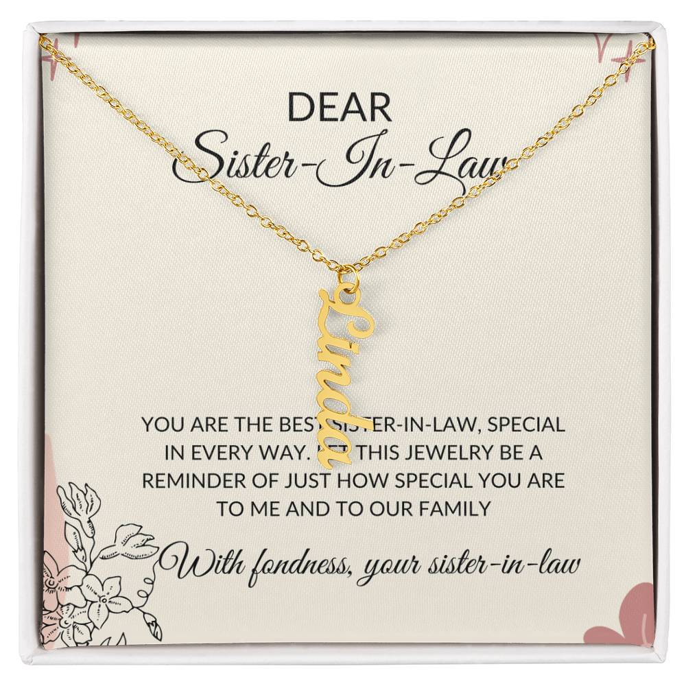 To My Dear Sister-in-law Vertical Name Necklace | Engraved Name Necklace with Card | Special Sister-in-Law Gift