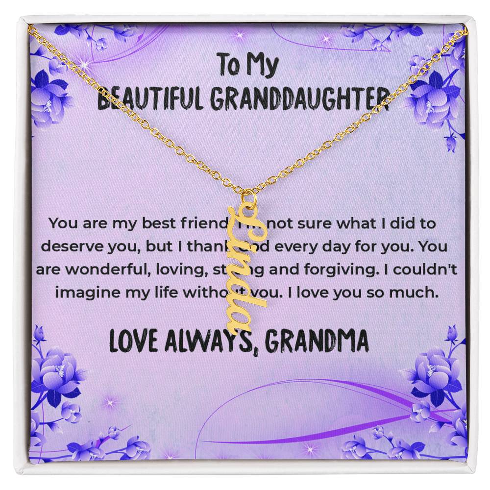 To My Wonderful Granddaughter Necklace | Vertical Style Name Necklace Gift from Grandma