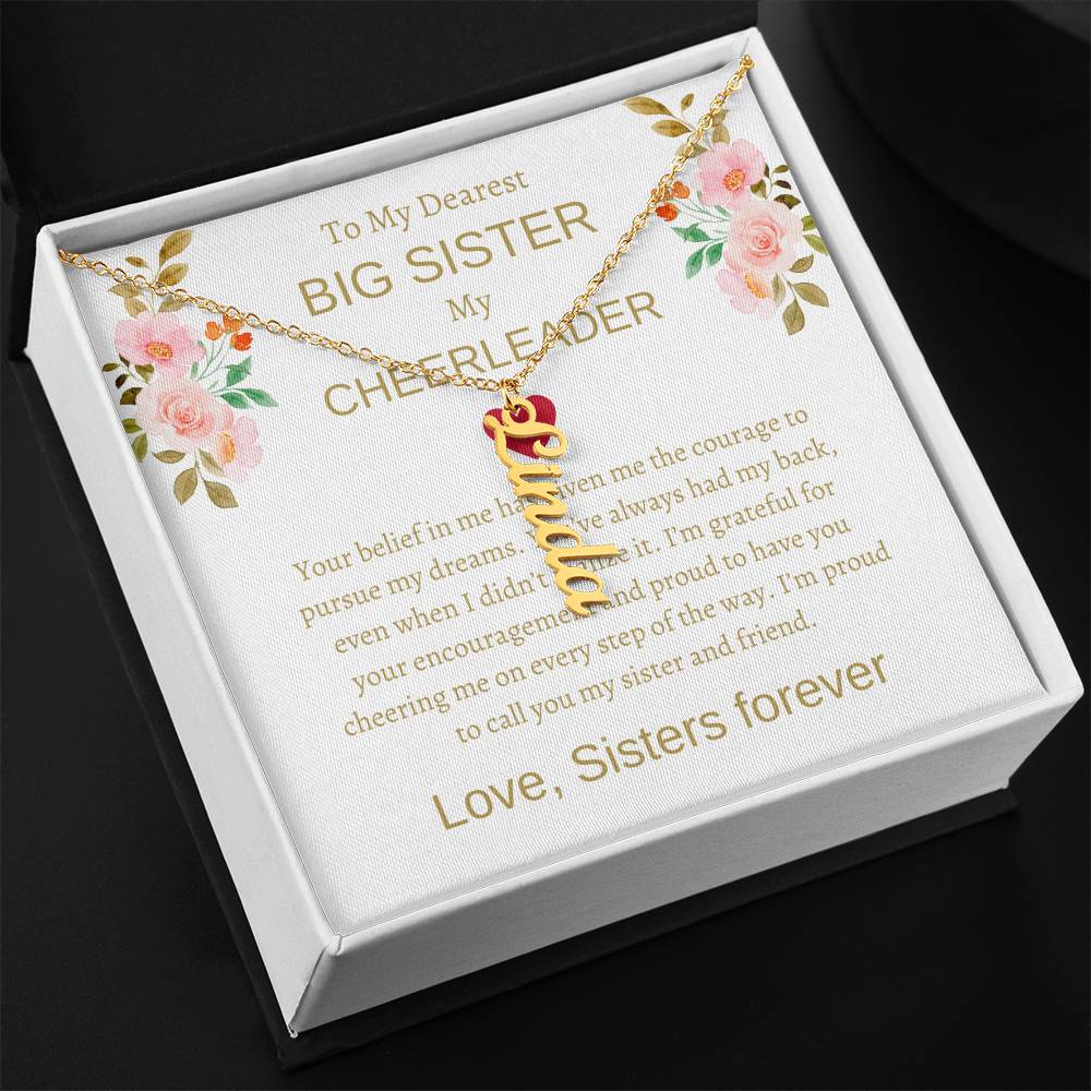 To My Dearest Big Sister Vertical Name Necklace with Greeting Cards | Gift for Sister | Necklace Gift for Sister