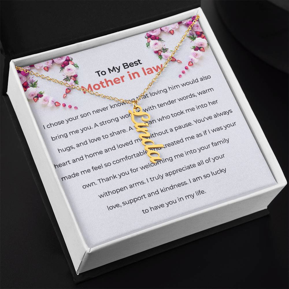 To The Best Mother-in-Law | Elegant Vertical Shaped Custom Name Necklace