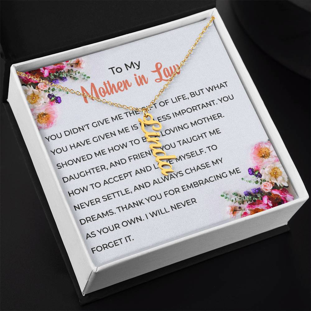 To My Cherished Mother-in-Law | Vertical Shaped Custom Name Necklace