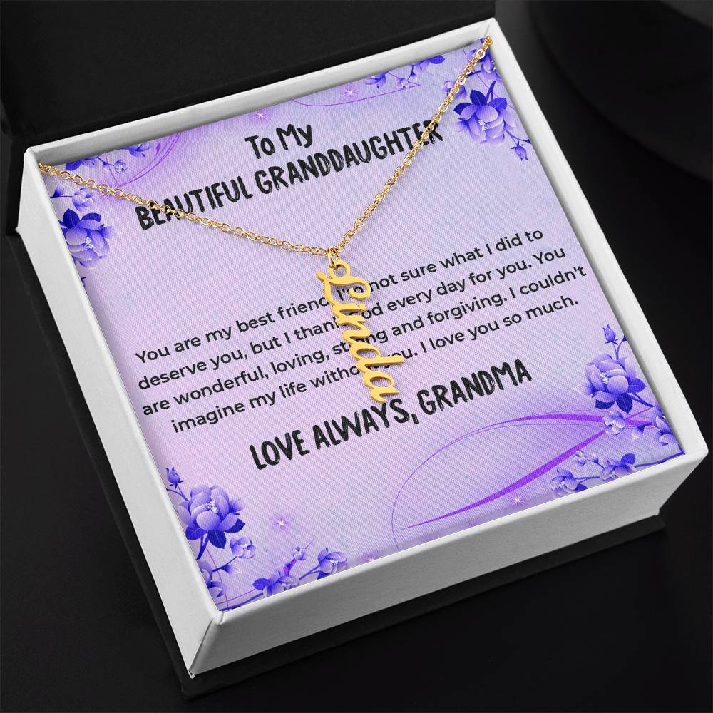 To My Wonderful Granddaughter Necklace | Vertical Style Name Necklace Gift from Grandma