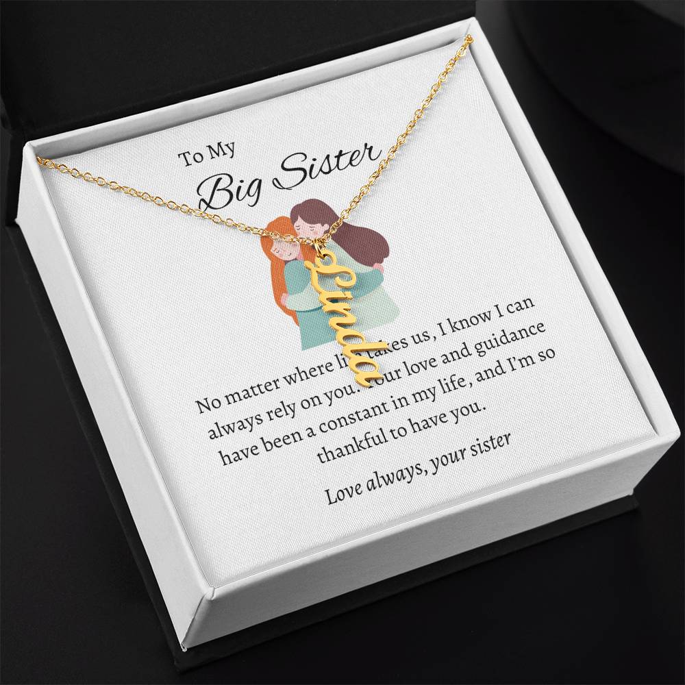 To My Beloved Big Sister Vertical Name Pendant with Greeting Cards | Gift for Sister | Necklace Gift for Sister
