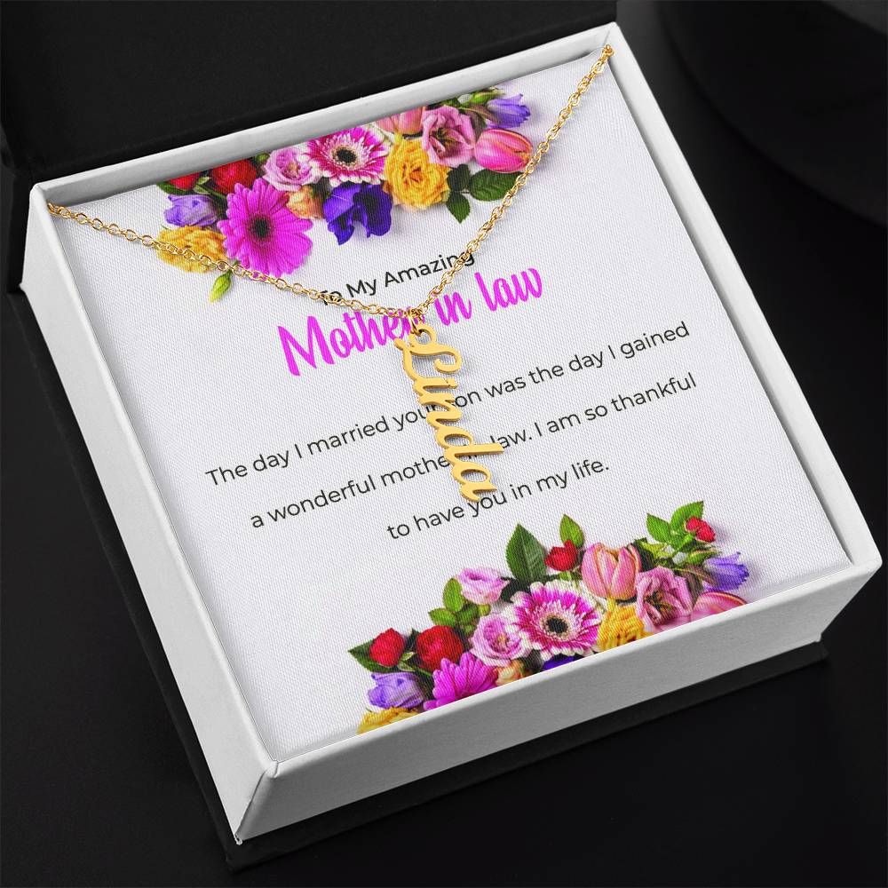 To My Amazing Mother-in-Law | Personalized Vertical Shaped Custom Name Necklace