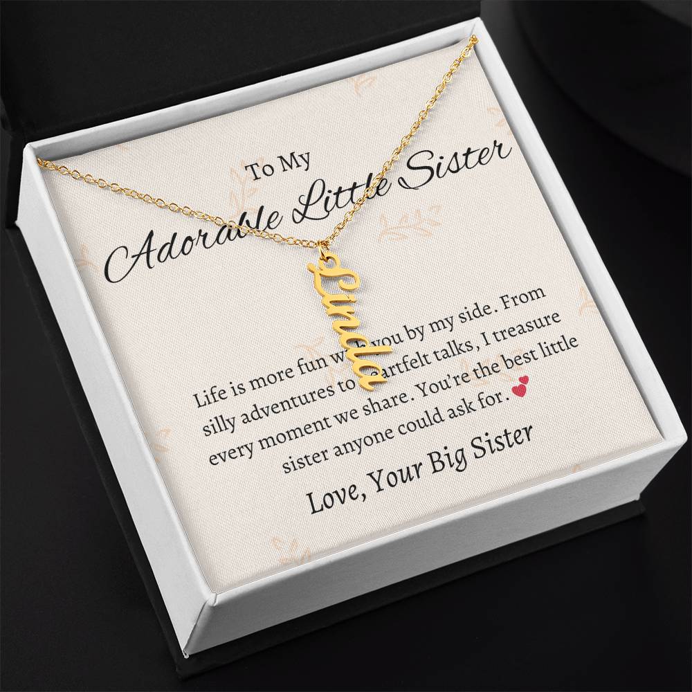 To My Adorable Sister Vertical Name Jewelry with Greeting Cards | Gift for Sister | Necklace Gift for Sister