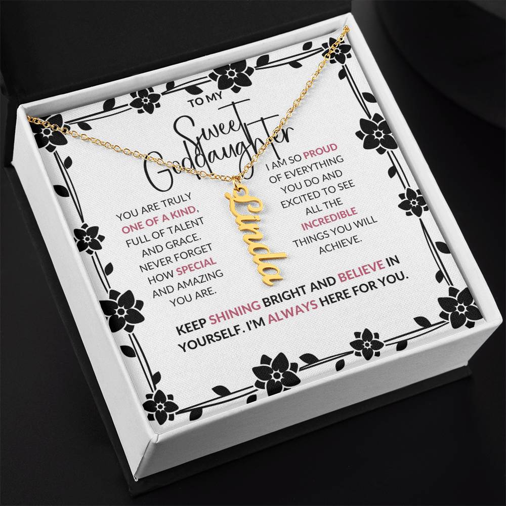 To My Sweet Goddaughter | Personalized Vertical Name Necklace with a Loving Message