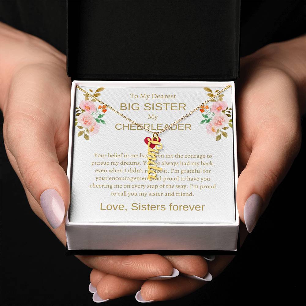 To My Dearest Big Sister Vertical Name Necklace with Greeting Cards | Gift for Sister | Necklace Gift for Sister