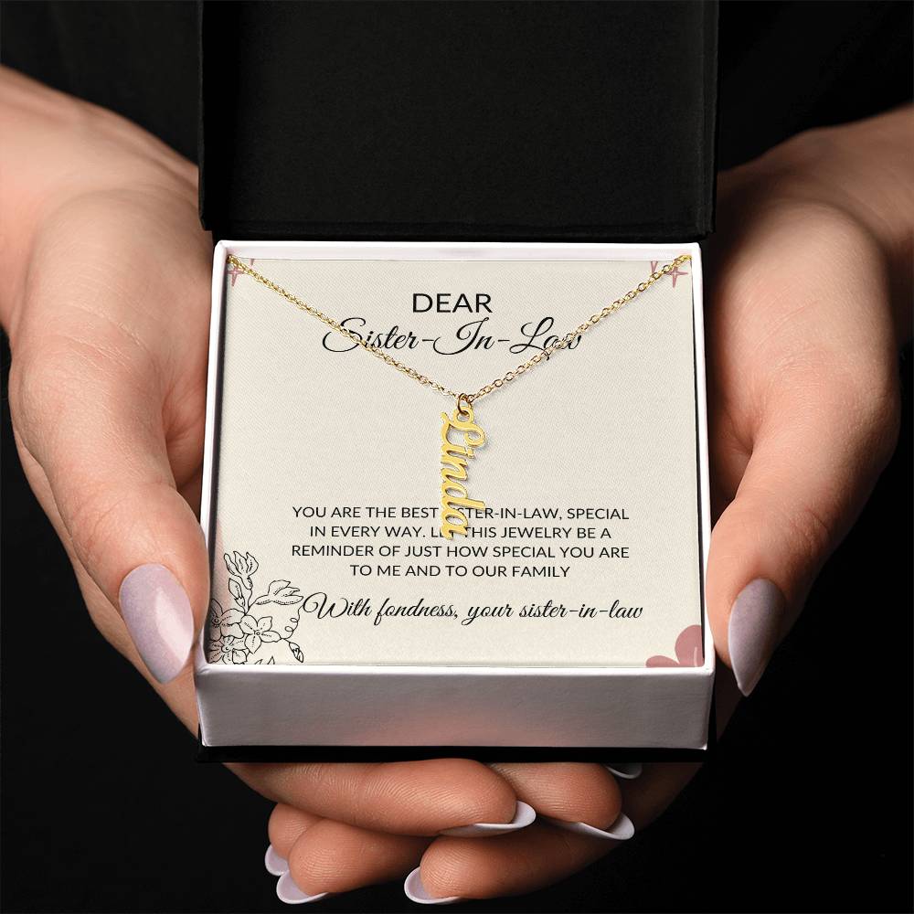 To My Dear Sister-in-law Vertical Name Necklace | Engraved Name Necklace with Card | Special Sister-in-Law Gift