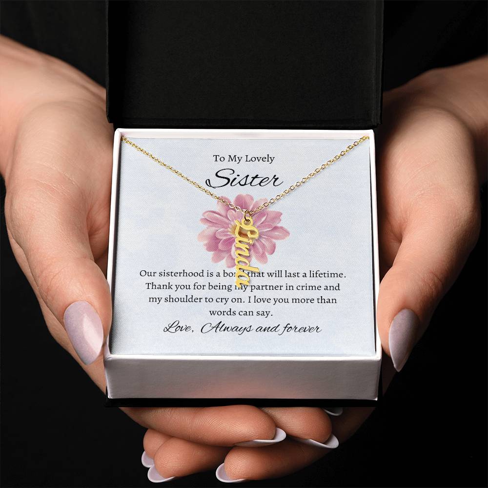 To My Lovely Sister Vertical Name Necklace with Greeting Cards | Gift for Sister | Necklace Gift for Sister