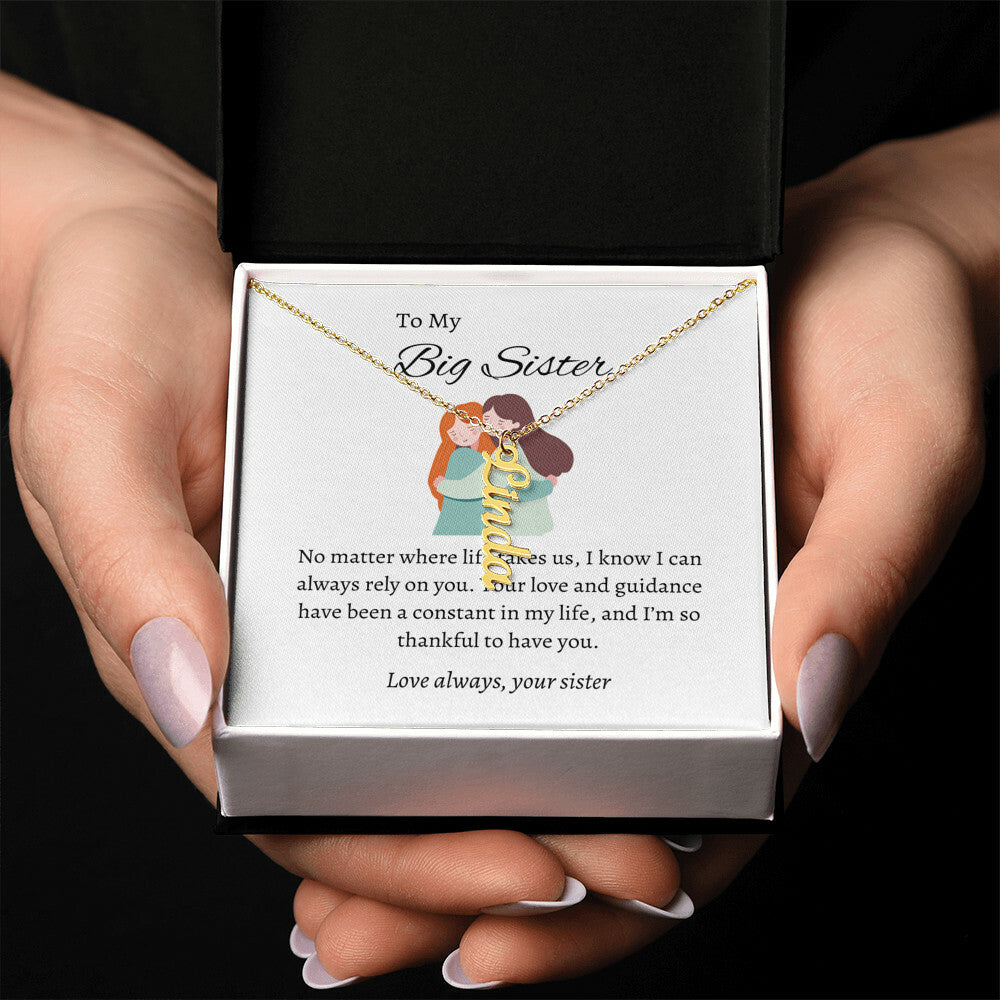 To My Beloved Big Sister Vertical Name Pendant with Greeting Cards | Gift for Sister | Necklace Gift for Sister