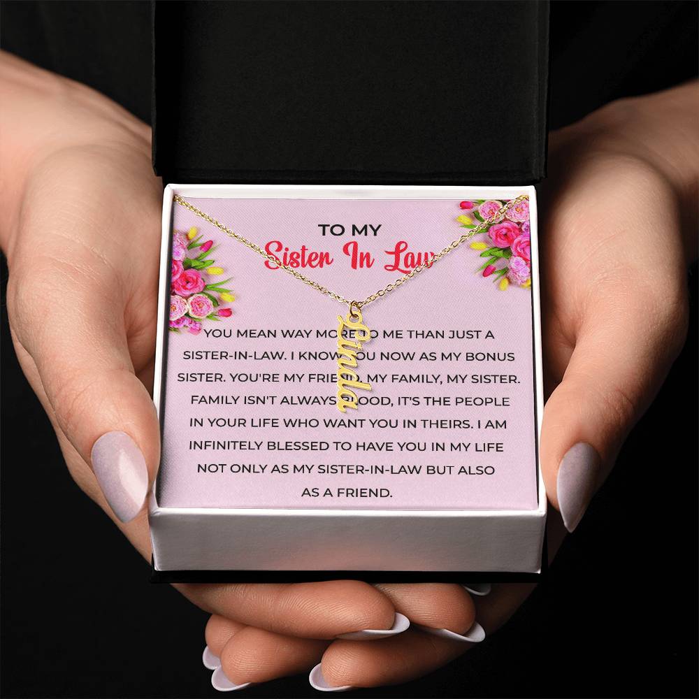 To My Sister-in-law Vertical Name Necklace | Unique Personalized Necklace with Card | Thoughtful Sister-in-Law Gift