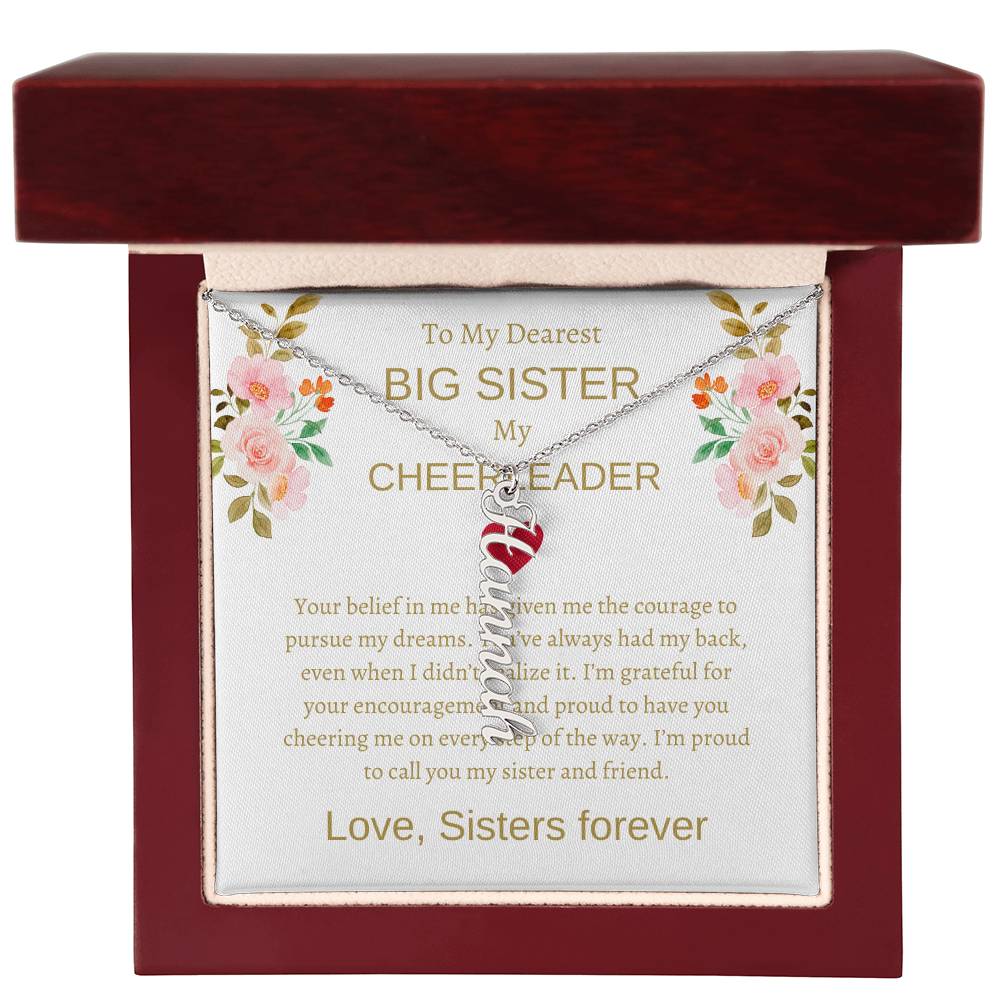 To My Dearest Big Sister Vertical Name Necklace with Greeting Cards | Gift for Sister | Necklace Gift for Sister
