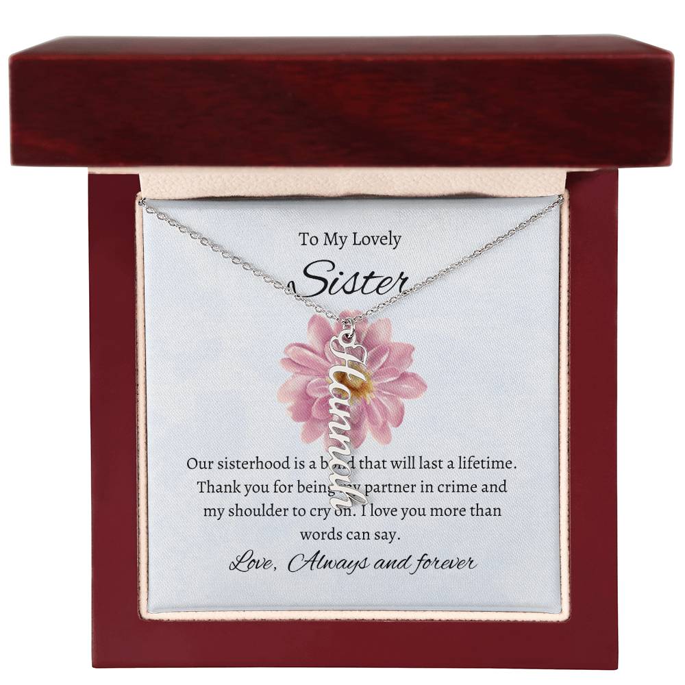 To My Lovely Sister Vertical Name Necklace with Greeting Cards | Gift for Sister | Necklace Gift for Sister