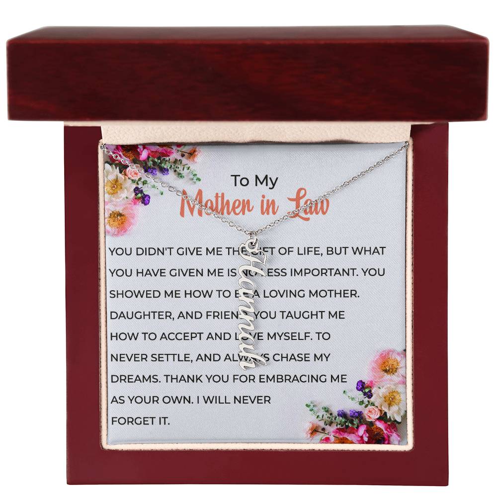 To My Cherished Mother-in-Law | Vertical Shaped Custom Name Necklace