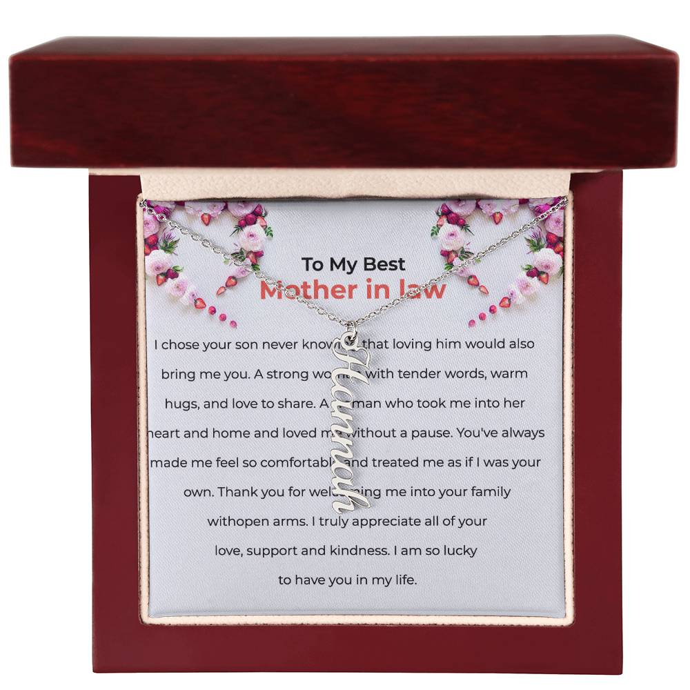 To The Best Mother-in-Law | Elegant Vertical Shaped Custom Name Necklace
