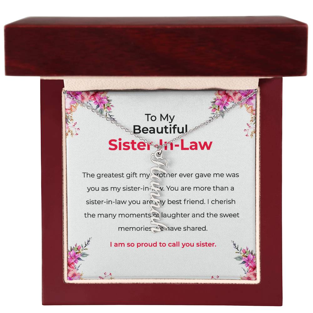 To My Beautiful Sister-in-law Vertical Name Necklace | Custom Name Necklace with Card | Sister-in-Law Gift