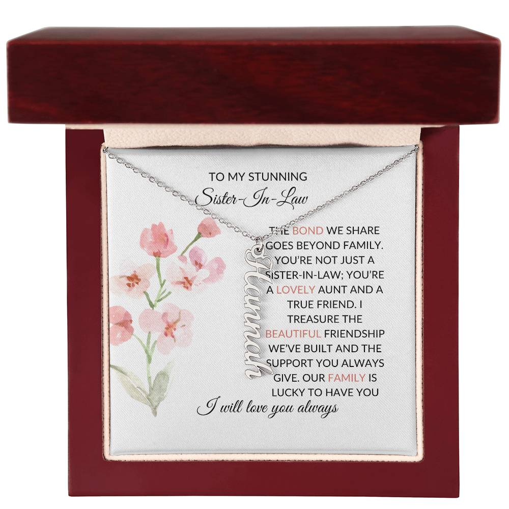 To My Stunning Sister-in-law Vertical Name Necklace | Personalized Necklace with Card | Sister-in-Law Gift