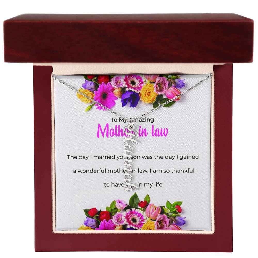 To My Amazing Mother-in-Law | Personalized Vertical Shaped Custom Name Necklace