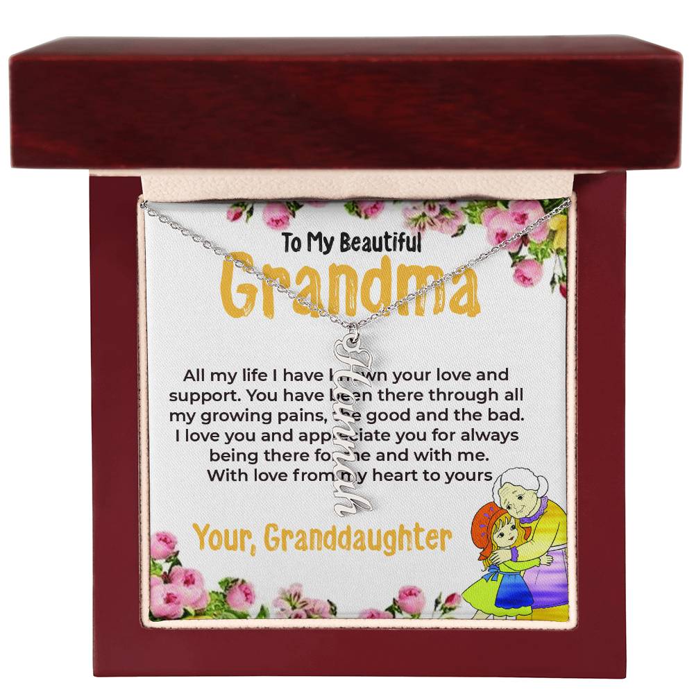 To My Beautiful Grandma | Vertical Name Necklace Gift from Granddaughter | Gift for Grandma