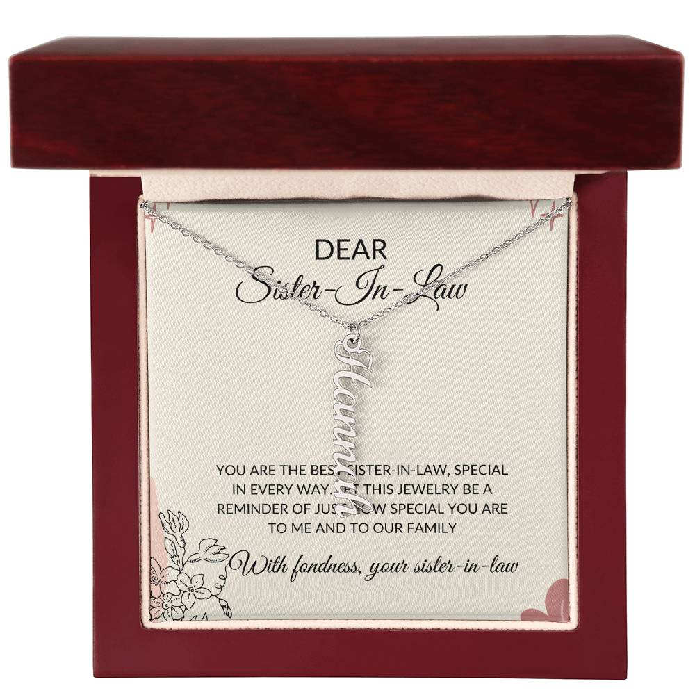 To My Dear Sister-in-law Vertical Name Necklace | Engraved Name Necklace with Card | Special Sister-in-Law Gift