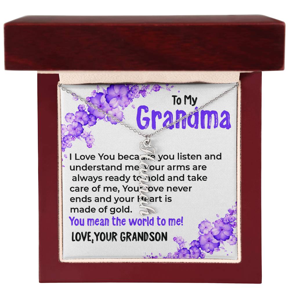 To My Grandma, My World | Vertical Name Necklace Gift from Grandson | Gift for Grandma