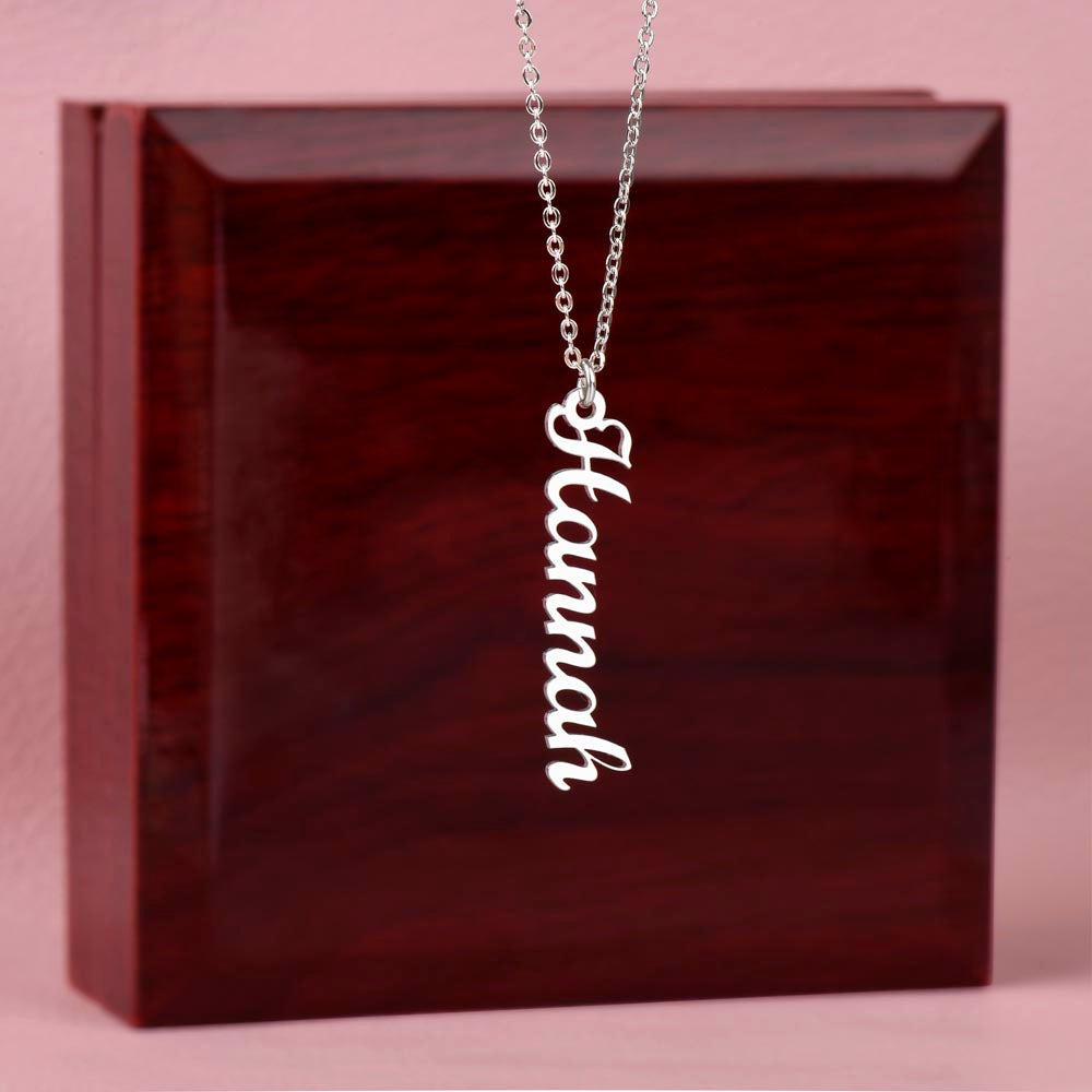 To My Special Goddaughter | Elegant Vertical Name Necklace with a Heartfelt Note