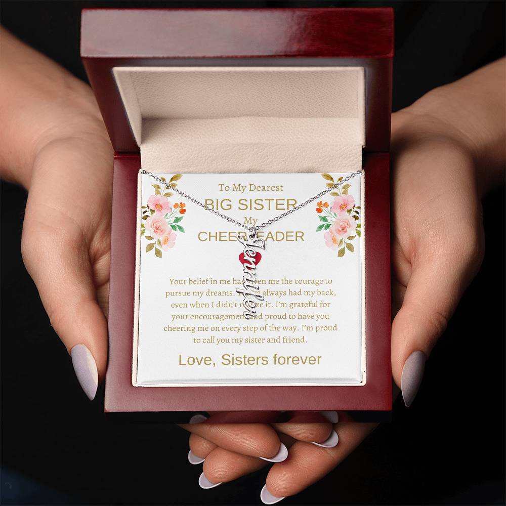 To My Dearest Big Sister Vertical Name Necklace with Greeting Cards | Gift for Sister | Necklace Gift for Sister
