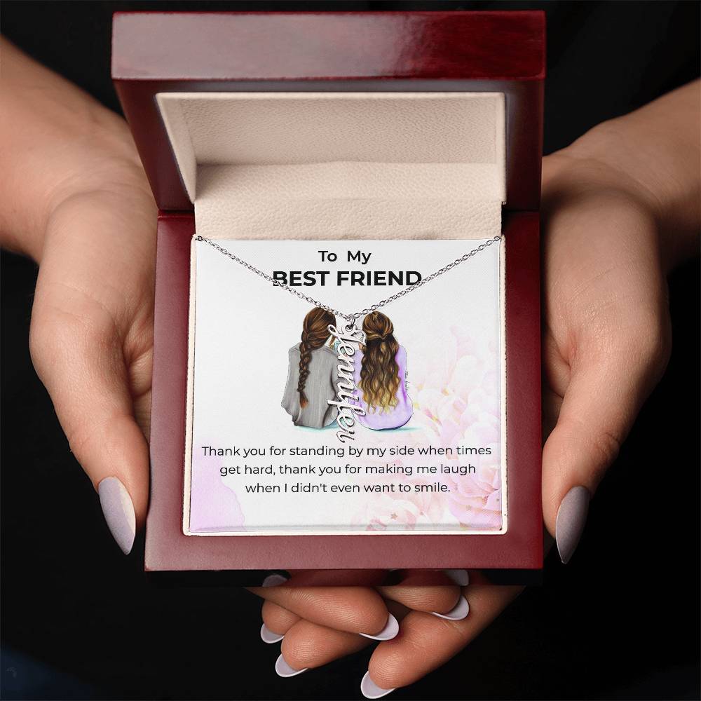 Vertical Name Necklace | To My Bestie Thank You - Personalized Necklace | Friendship Necklace