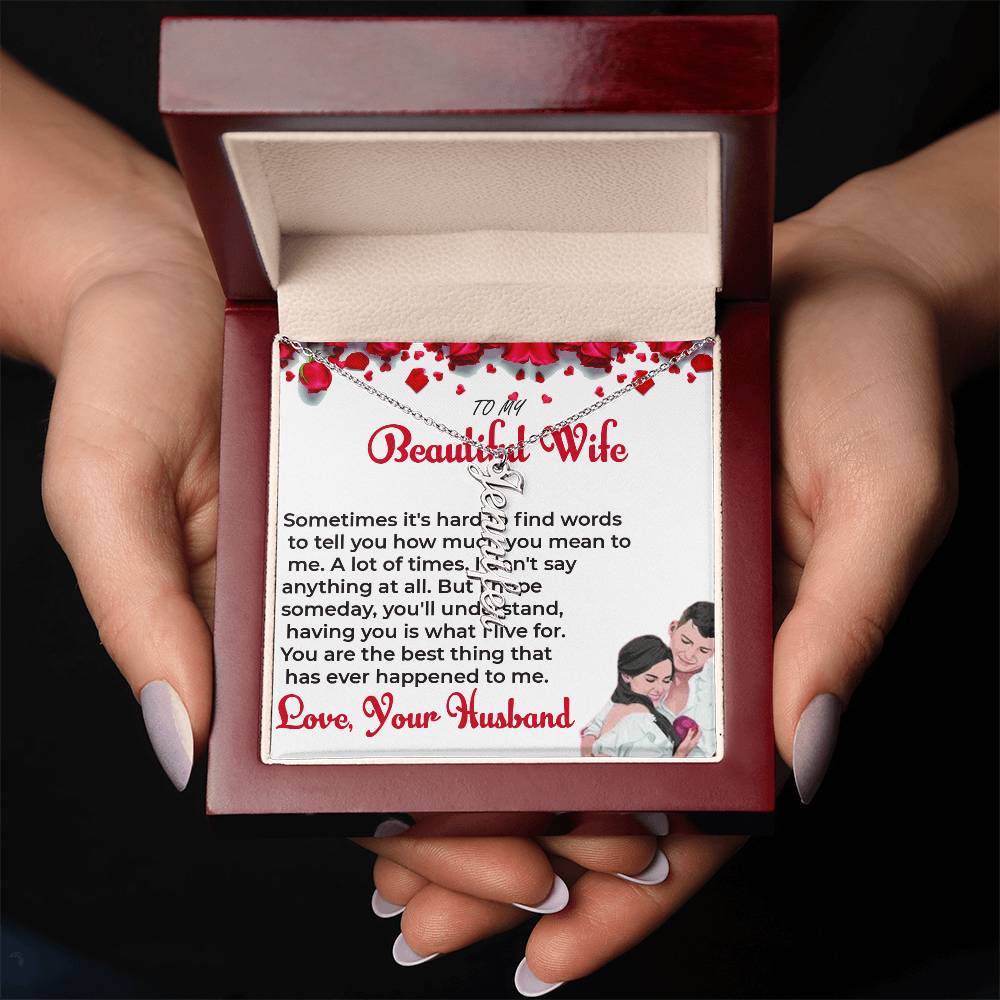 To My Beautiful Wife - Custom Vertical Name Necklace with Special Message