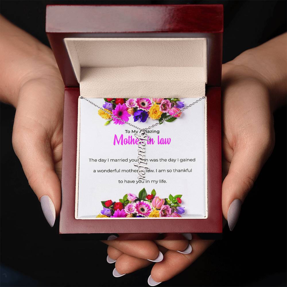 To My Amazing Mother-in-Law | Personalized Vertical Shaped Custom Name Necklace