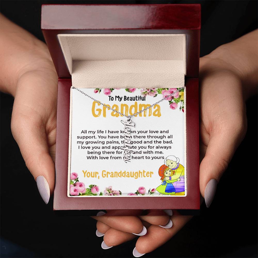 To My Beautiful Grandma | Vertical Name Necklace Gift from Granddaughter | Gift for Grandma