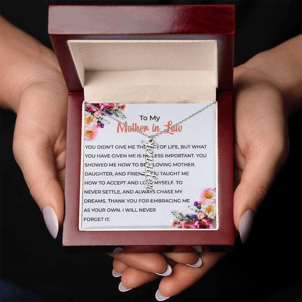 To My Cherished Mother-in-Law | Vertical Shaped Custom Name Necklace