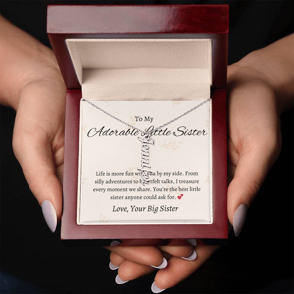 To My Adorable Sister Vertical Name Jewelry with Greeting Cards | Gift for Sister | Necklace Gift for Sister
