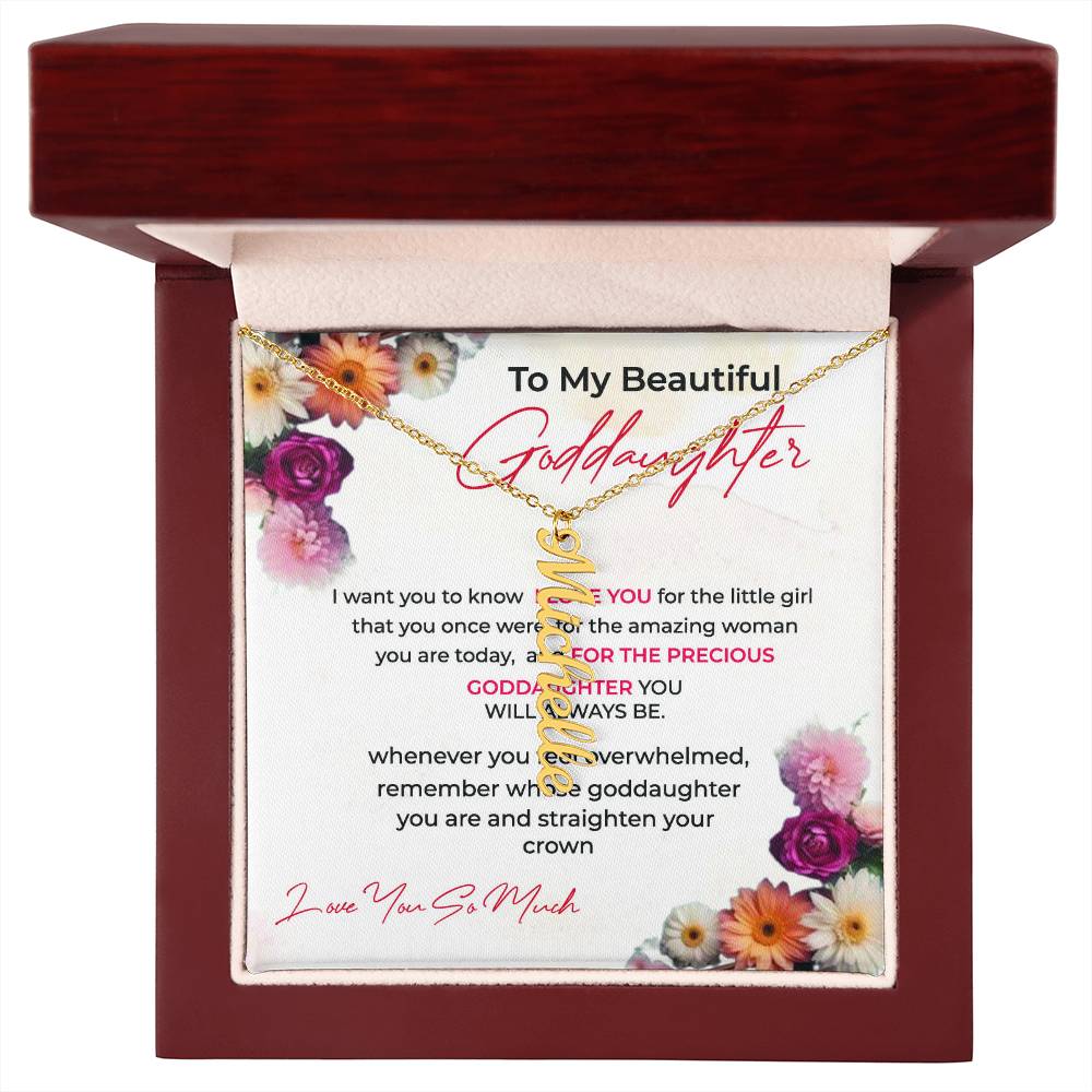 To My Beautiful Goddaughter | Unique Vertical Name Necklace with a Thoughtful Card