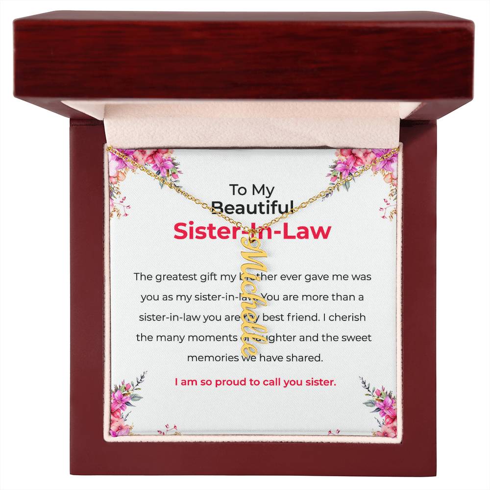 To My Beautiful Sister-in-law Vertical Name Necklace | Custom Name Necklace with Card | Sister-in-Law Gift