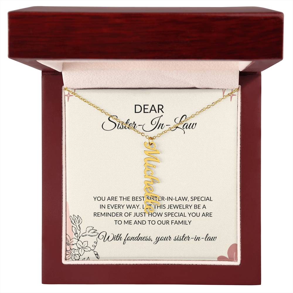 To My Dear Sister-in-law Vertical Name Necklace | Engraved Name Necklace with Card | Special Sister-in-Law Gift