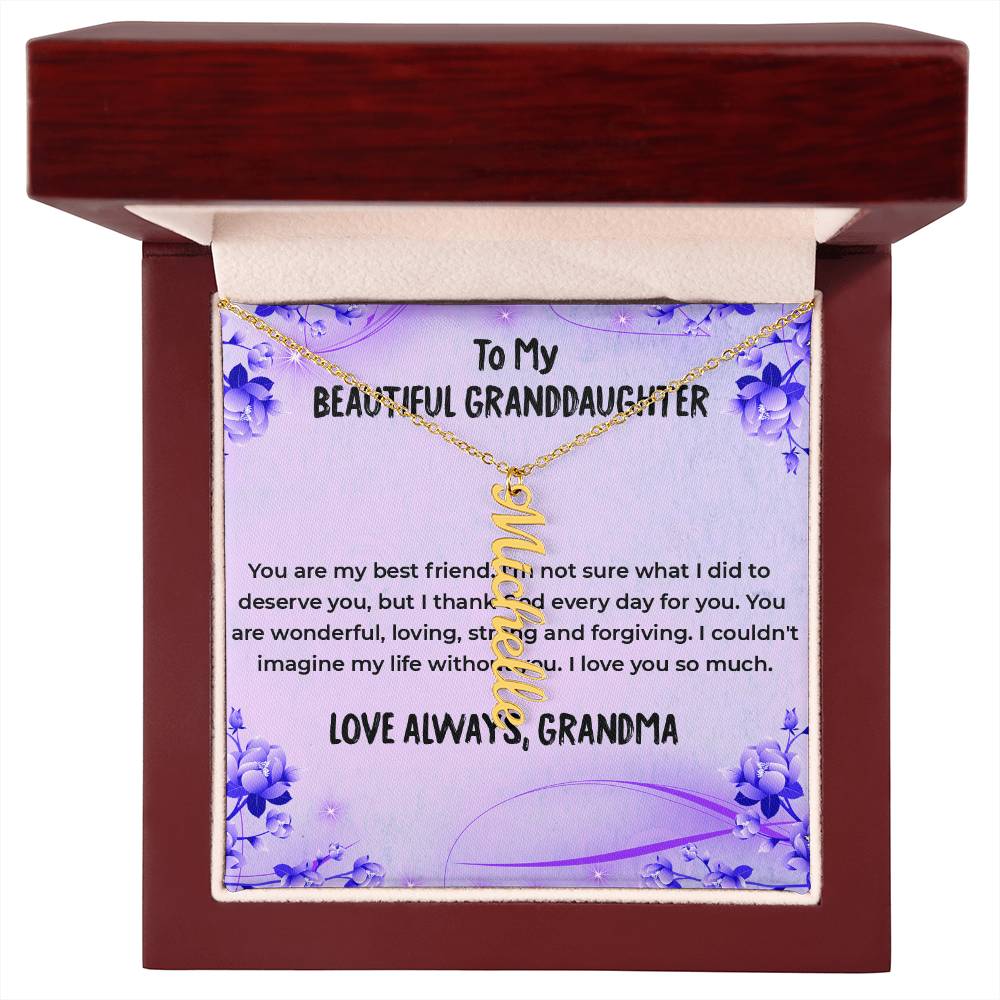 To My Wonderful Granddaughter Necklace | Vertical Style Name Necklace Gift from Grandma