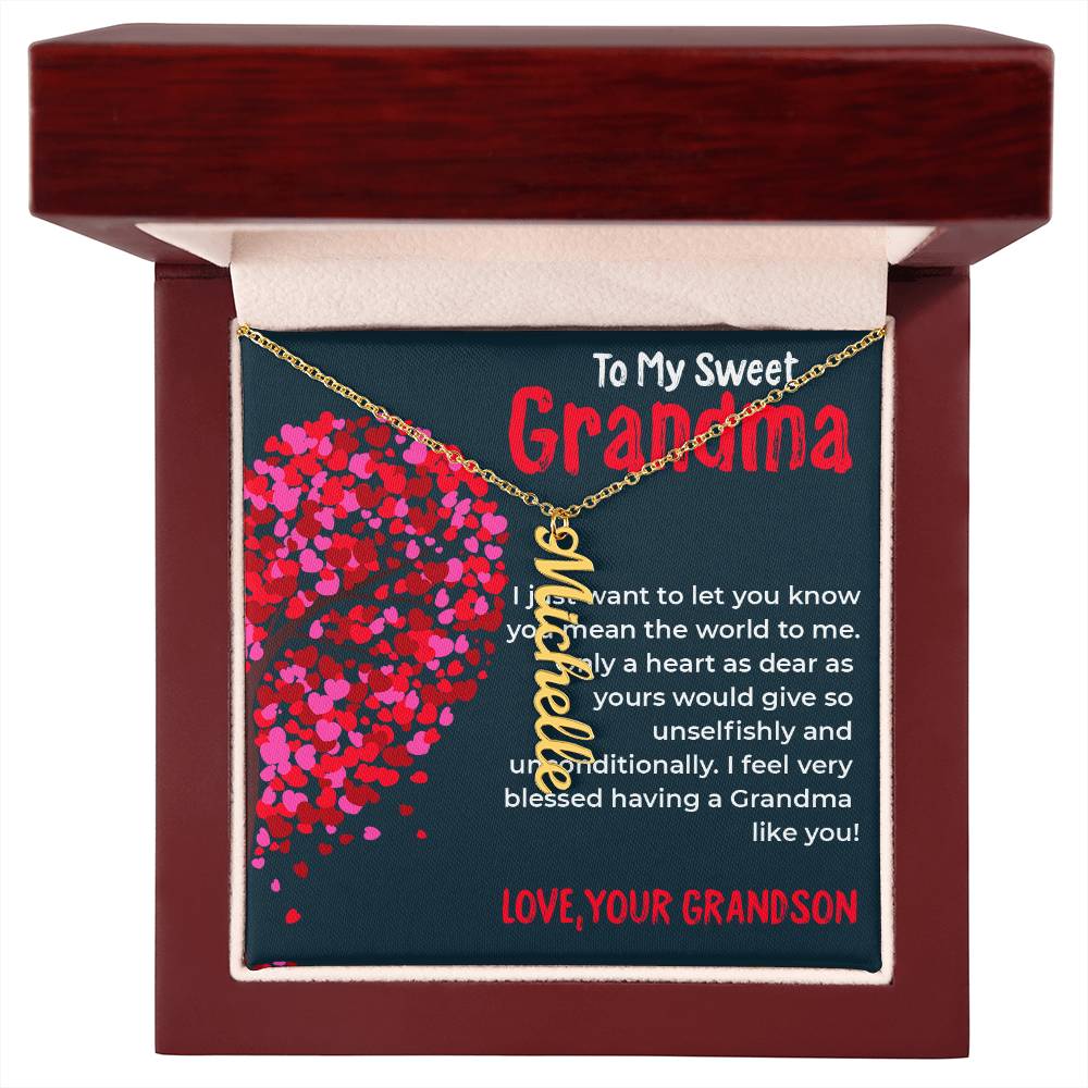 To My Sweet Grandma | Timeless Vertical Name Necklace Gift from Grandson | Gift for Grandma