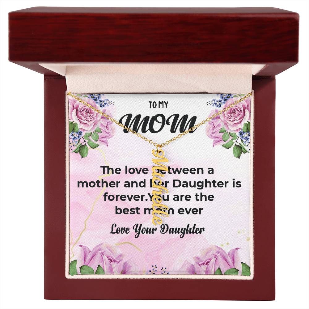 To My Cherished Mom | Vertical Style Name Necklace With Heartfelt Message