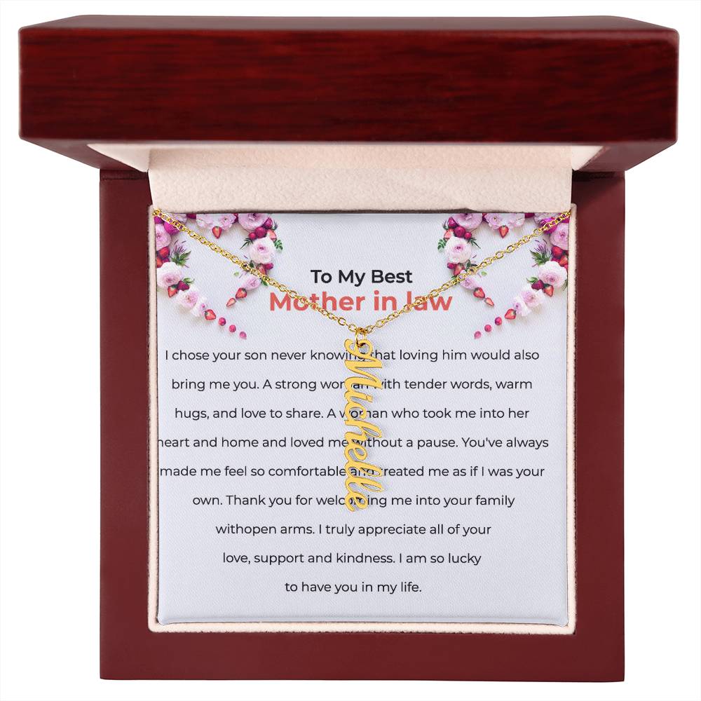 To The Best Mother-in-Law | Elegant Vertical Shaped Custom Name Necklace
