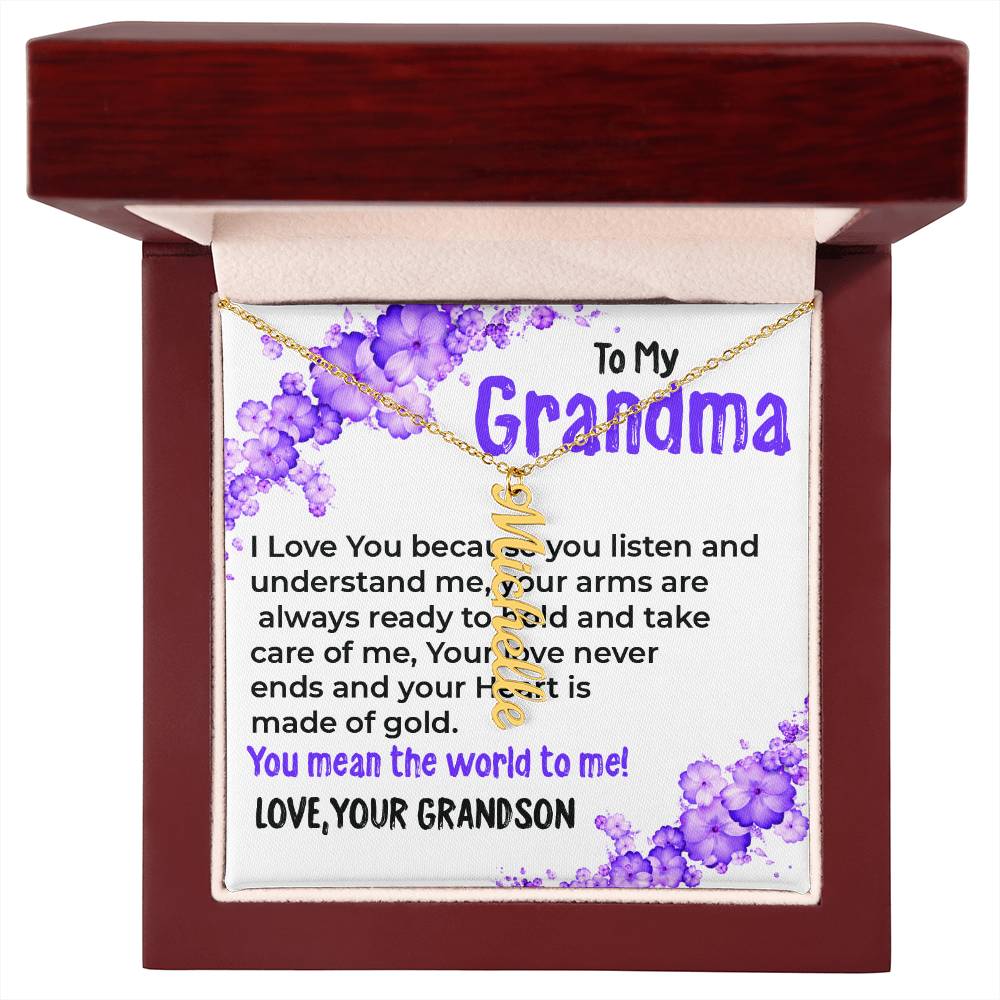 To My Grandma, My World | Vertical Name Necklace Gift from Grandson | Gift for Grandma