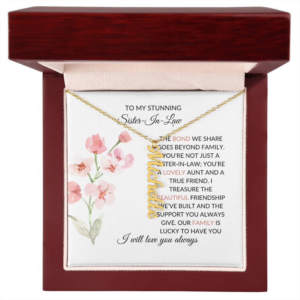 To My Stunning Sister-in-law Vertical Name Necklace | Personalized Necklace with Card | Sister-in-Law Gift