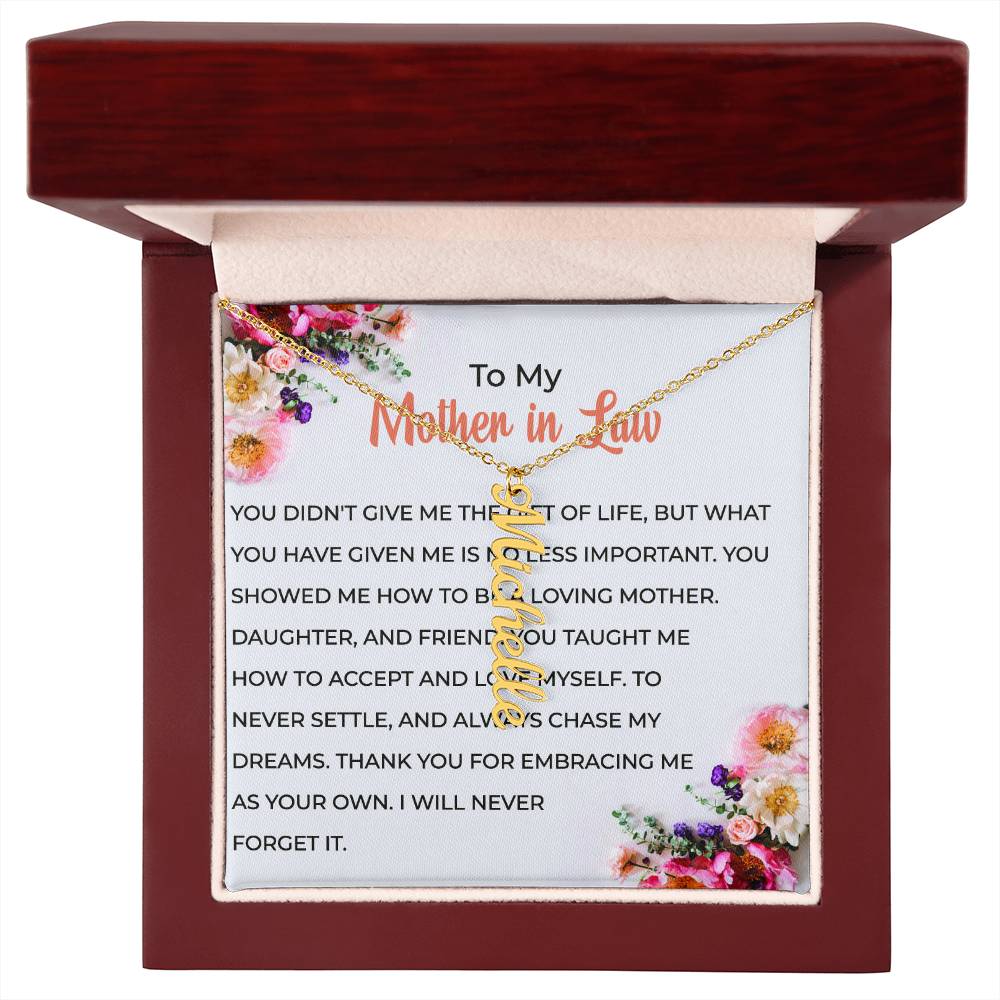 To My Cherished Mother-in-Law | Vertical Shaped Custom Name Necklace