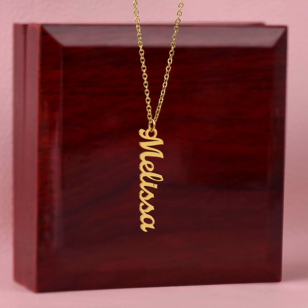 To My Special Goddaughter | Elegant Vertical Name Necklace with a Heartfelt Note